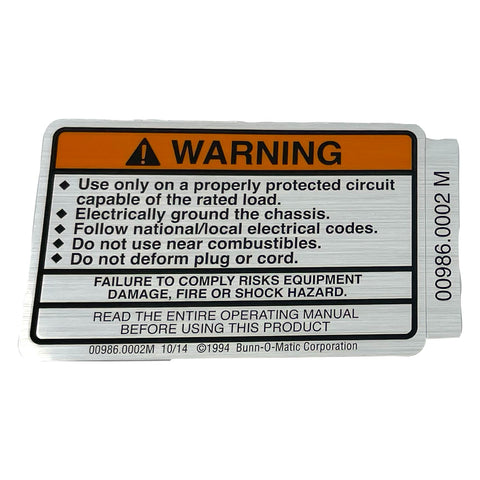 Decal, Warning Electrical (00986.0002)
