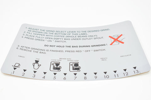 Mahlkonig 704578 Vta 6 S - Operating Instruction English Label Silver Foil Costco