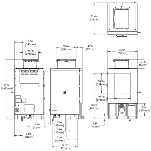 Technical drawing of a device with dimensions labeled Sure Immersion® 312 120V