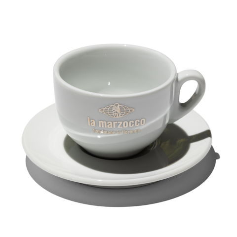 La Marzocco Cappuccino Cup & Saucer, White w/ Silver Logo 6oz (V101)