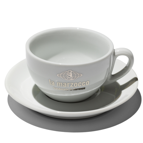 La Marzocco Latte Cup & Saucer, White w/ Silver Logo 9oz (V102)