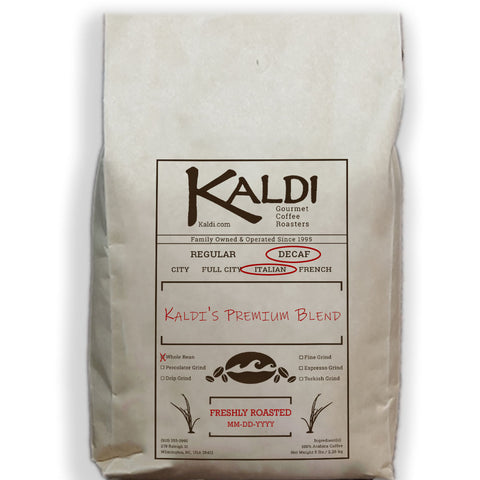 Decaf Italian Roast Kaldi's Premium Blend Whole Bean